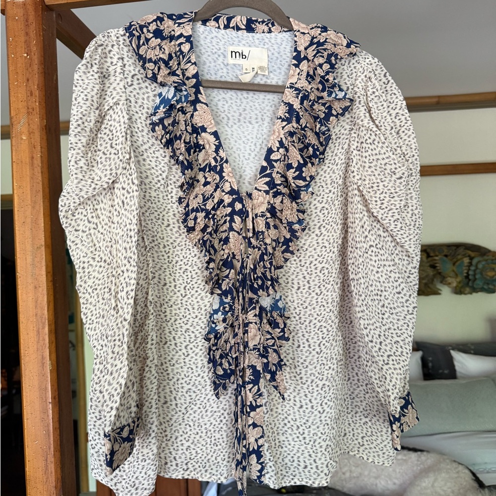 Ted Baker Cream Puff Sleeve Blouse with Ruffled Sailor Collar